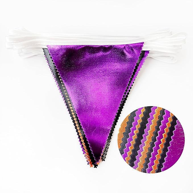 Black Orange Purple Halloween Party Decorations Metallic Fabric Triangle Pennant Banner Flag Bunting Garland for Birthday Baby Shower Bachelorette Trick or Treat Halloween Holiday Party Supplies