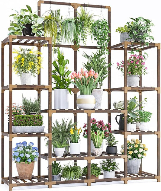 EnHomee Plant Stand Indoor Tall Plant Stand Outdoor Large Wood Plant Shelf Indoor for 18 Pots Plants,4-tiers Plant Holder for Patio Living Room Gardening Balcony 45" Wx62.1 Hx11.78 D