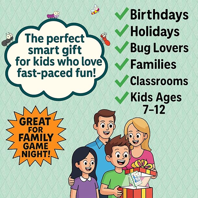 Bug Bash Card Game- Award-Winning Kids Brain Game for Ages 7-12 - Quick-Counting Bug-Slapping Game Fast, Fun, and Frenetic - Smart Games for Kids 7-12 and 2-4 Players