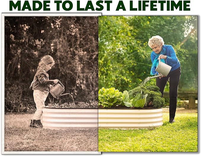 Galvanized Raised Garden Beds Outdoor // 4×2×1 ft Planter Raised Beds for Gardening, Vegetables, Flowers // Large Metal Garden Box (White) // Patented Tool-Free Design