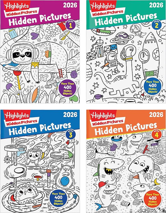 Highlights Hidden Pictures 2026 Activity Books for Kids Ages 6 and Up, 4 Puzzle Books Packed with Hidden Object Fun, Coloring Pages, and Seek and Find Fun
