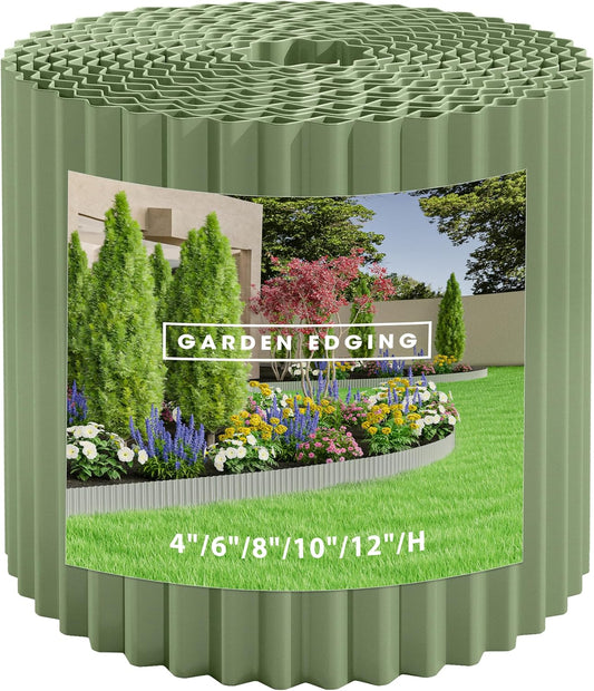Metal Garden Edging Border, Corrugated Steel Landscaping, DIY for Lawn (Green, 8 Inch x 10FT)