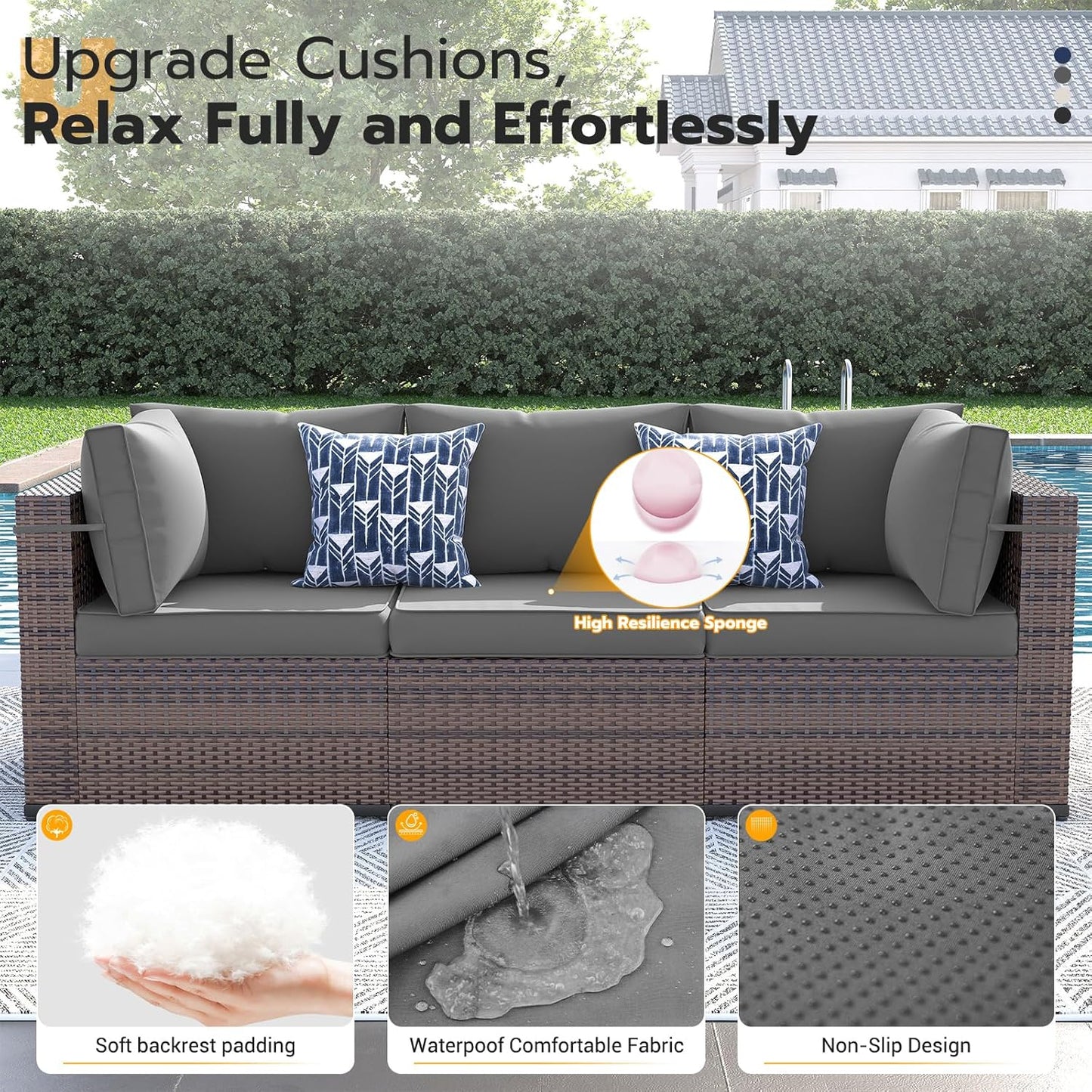 UDPATIO Patio Furniture Set, 7 Piece Outdoor Sectional Sofa, Wicker Modular Patio Sectional Conversation Sets with Waterproof Cover for Deck Backyard(Brown/Dark Grey)