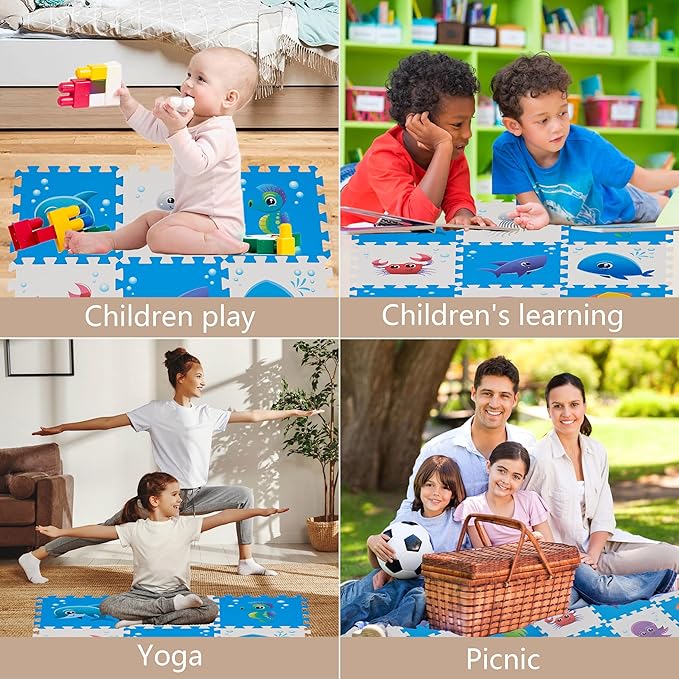 Puzzle Play Mat, Foam Floor Tiles, Children’s Foam Puzzle Mat Baby Floor Play Mat 34×34 Inches Sea World 9 Pieces