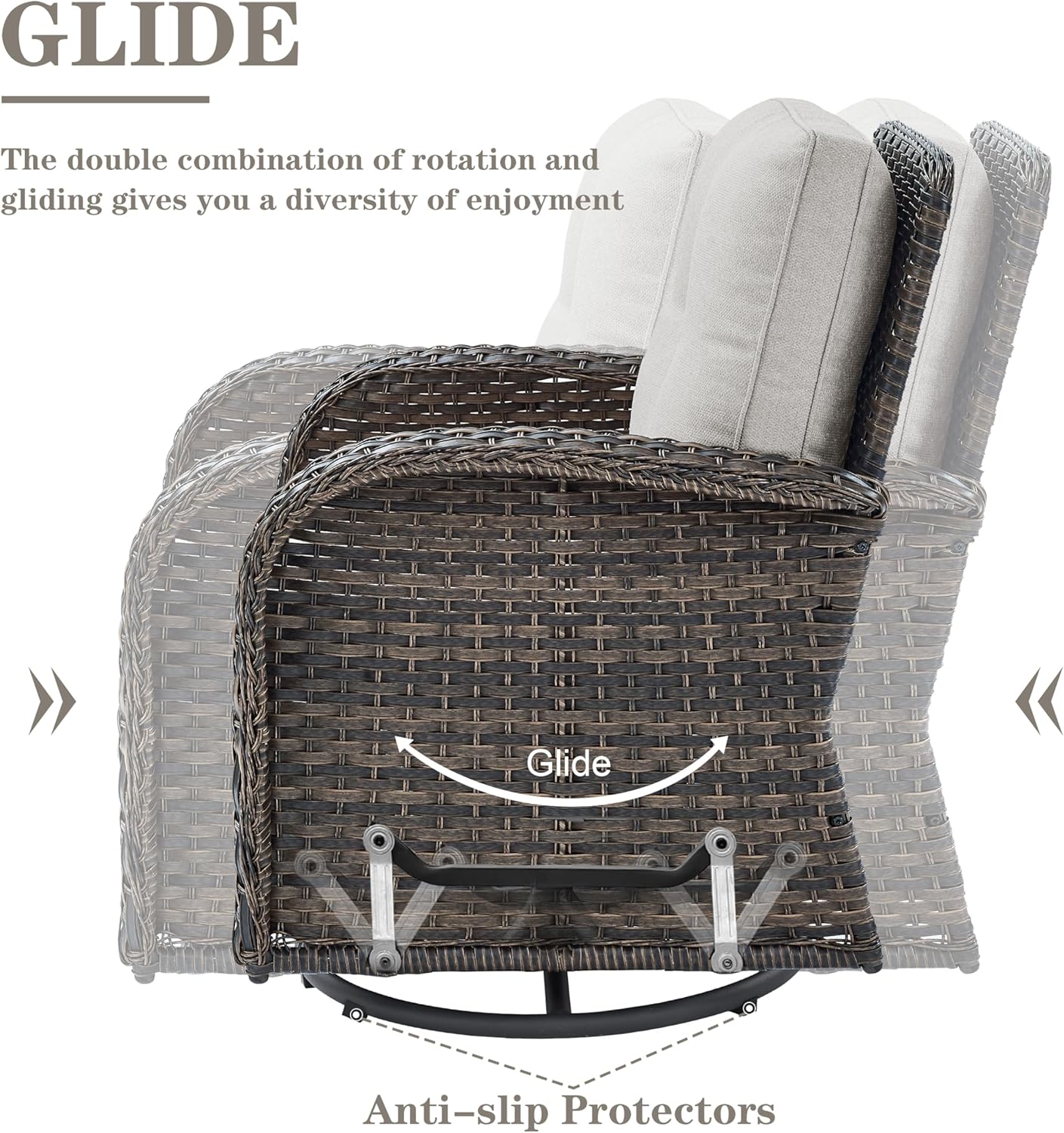 Small Conversation Sets Patio Funiture - 5 Piece Outdoor Swivel Rocker Wicker Furniture Sets with Ottomans Side Table Perfect for Patio Deck Backyard, Brown Wicker Beige Cushion