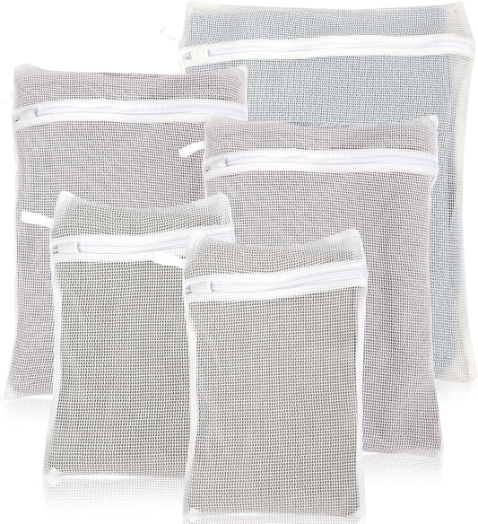 5-Piece Organic Cotton Laundry Bags with Zipper and Hanging Loop, 3 Sizes (S, M, L) Mesh Laundry Bag, Durable Cotton Mesh Laundry Bag for Delicate Underwear and Socks.