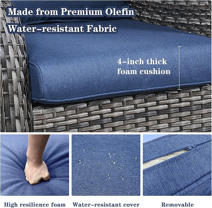 8 Piece Outdoor Patio Furniture Set - 41" CSA Propane Fire Pit Table Patio Conversation Set with Swivel Rocker Outdoor Chairs, Wicker loveseat and Ottoman for Outside Casual Gathering