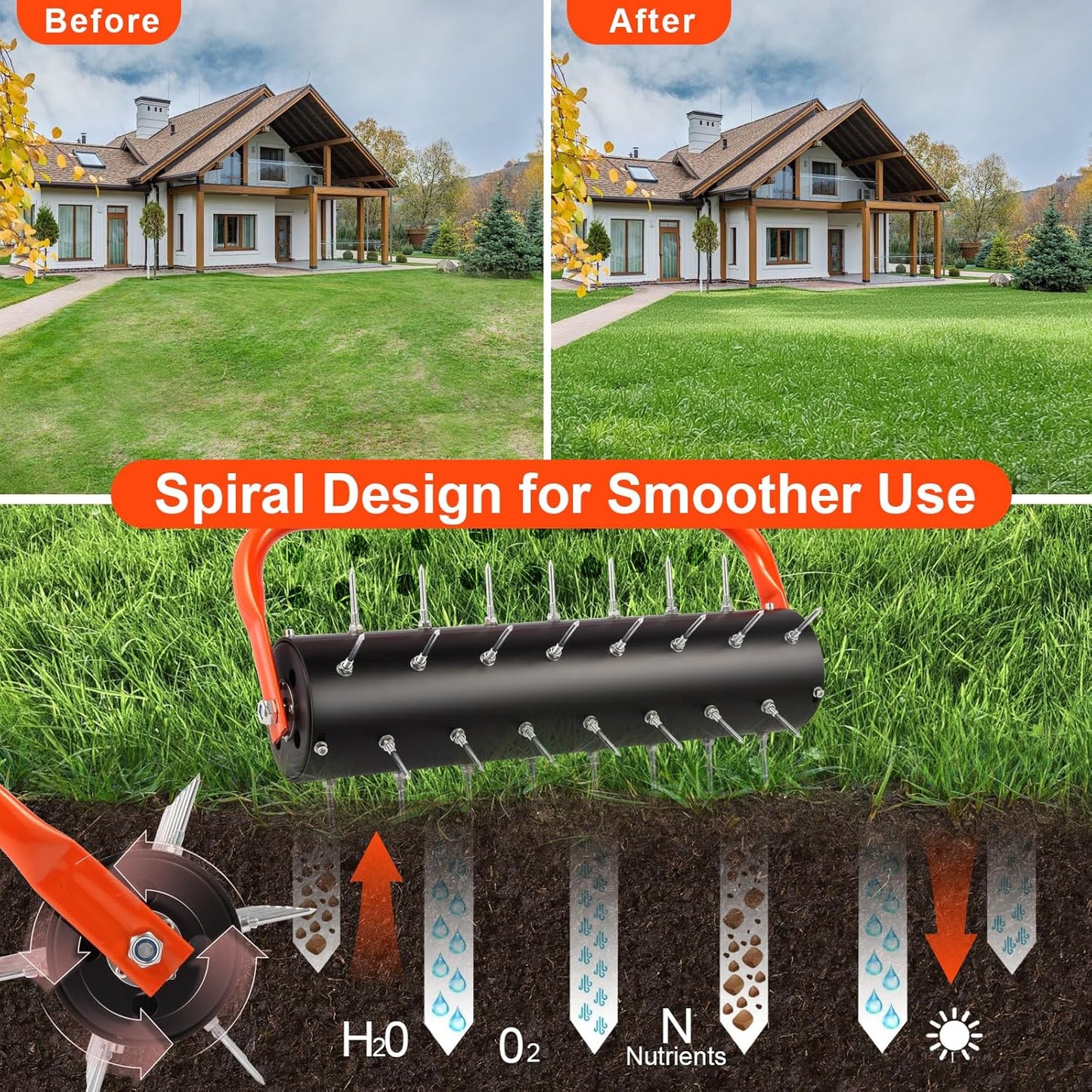Lawn Aerator, 21" Manual Push Coring Aerator,Preasembled Spike Gardening Aerator Tool,Lawn Plug Soil Aerator,Aerator Lawn Tool,75" Adjustable Handle with Quick Clip,Heavy Duty Aerator.