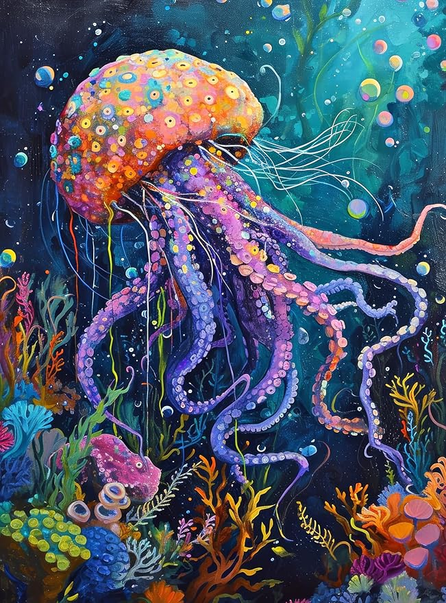 Cross & Glory - Ocean's Opus: The Majestic Medusa - 1000 Piece Jigsaw Puzzle for Adults | Firework Jellyfish | Vibrant Undersea Scene | Top Selling Challenging Puzzle