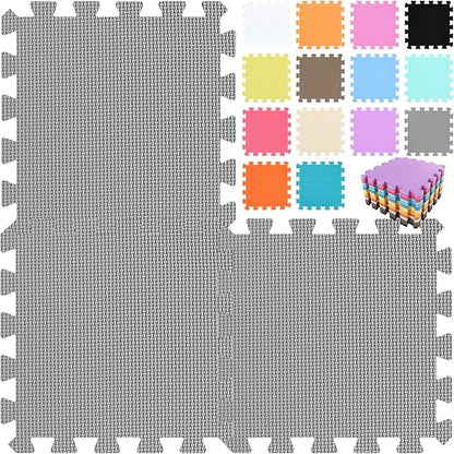 qqpp EVA Rubber 18 Tiles Interlocking Puzzle Foam Floor Mats - Baby Play Mat for Playing | Exercise Mat for Home Workout. Gray. QC-Lb18N