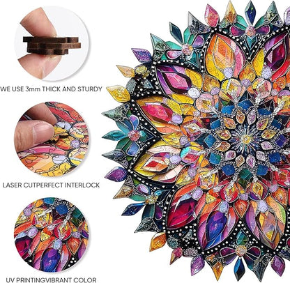 Jiroinlly Wooden Jigsaw Puzzles 500 Pcs - Diamond Mandala Wooden Puzzles for Adults, Luxurious Shaped Wood Puzzle, Beautiful Package, Best Gift for Adults and Kids, Family Game, 16.4'' x 16.7''