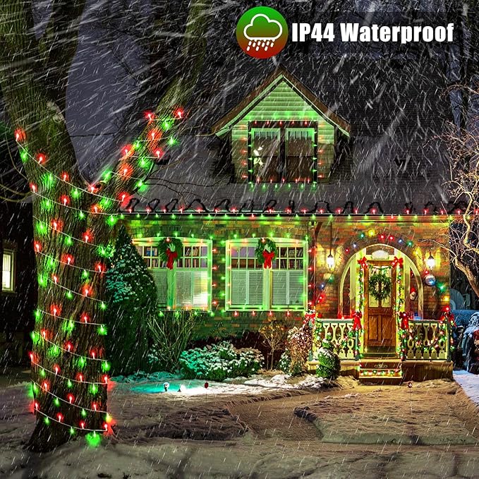 Vivideal 200 LED Red and Green Christmas Lights - 66ft String Lights Indoor Clear Wire 8 Modes Plug in Waterproof Fairy Lights with Timer Memory for Indoor Outside Bedroom Home Party Decorations