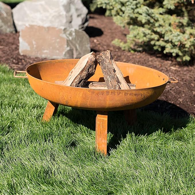 Sunnydaze 30-Inch Cast Iron Heavy-Duty Fire Pit for Outside - Wood-Burning Outdoor Fire Pit Bowl with Handles - Oxidized Finish
