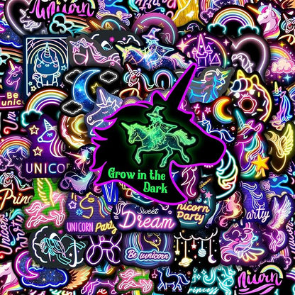 51 Pcs Neon Unicorns Stickers for Kids Glow in The Dark, Rainbows Sticker for Water Bottle, Vinyl Waterproof Laptop Decals for Teens Girls Boys, Students Adults Sticker Pack