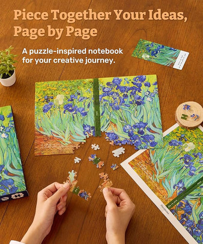PieceRelax A5 Puzzle Journal 329 Plastic Pieces for Adults - Van Gogh - Irises - Book Cover & Notebook, Unique Puzzle Gift, Jigsaw Artwork [YA1065]