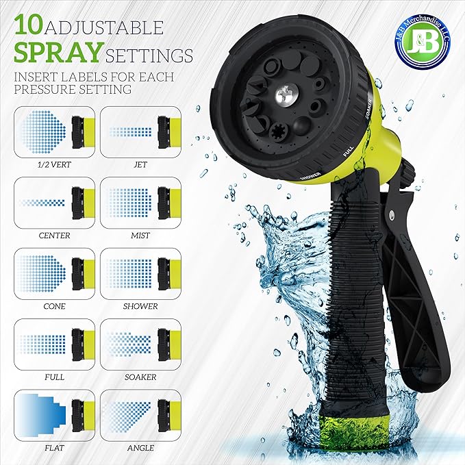 J&B XpandaHose 100ft Expandable Garden Hose with Holder - Heavy Duty Superior Strength 3750D - 4 -Layer Latex Core - Extra Strong Brass Connectors and 10 Spray Nozzle w/Storage Bag (Black 100)