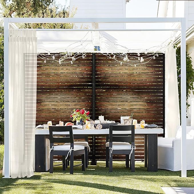 FENCY Metal Outdoor Privacy Screen 72" H×47" W Vintage Wood Color Patio Privacy Screen, Freestanding Decorative for Deck Balcony Patio