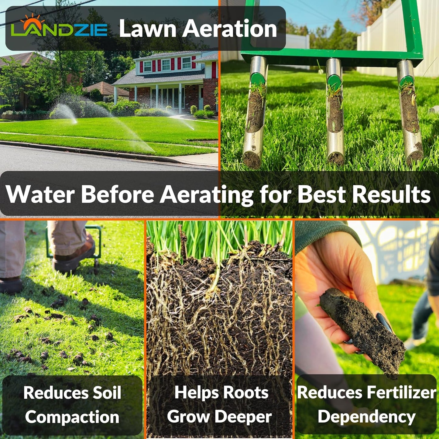 Landzie Hollow Tine Lawn Aerator Tool - 42 Inch Core Aerator and Grass Aeration Tool Lawn Tools - Stainless Steel Manual Lawn Aerator Plug Aerator and Aerator Lawn Tool for Soil Compaction Yard Tools
