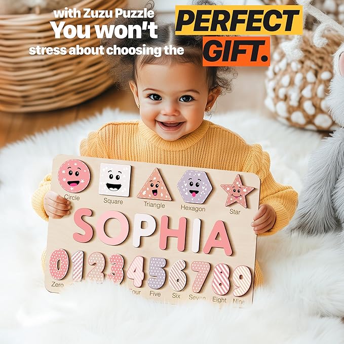 Gift for 1 Year Old Girl Boy, Kid Gift, Personalized Puzzles for Toddlers 1-3, Alphabet Puzzle Wooden Puzzles for Toddlers 1 2 3 4 Year Old, Preschoool Learning Jigsaw Puzzle, Educational Wooden Toys