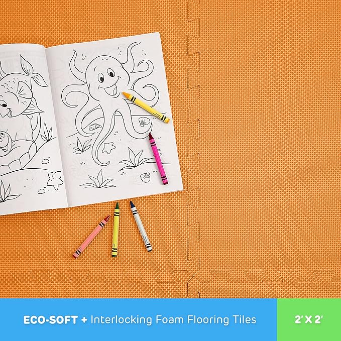 FlooringInc's 1/2" Soft Non-Toxic Baby Play Mat, Toddler Playmat, Colorful Puzzle PlayMat, Floor Mats for Kids & Babies, EVA Foam Interlocking Tiles for Nursery & Playroom | Orange, 35 Tiles, 140 SqFt