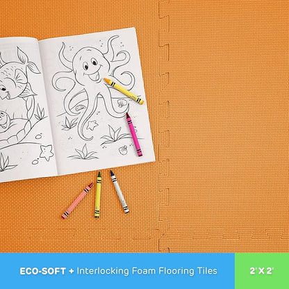 FlooringInc's 1/2" Soft Non-Toxic Baby Play Mat, Toddler Playmat, Colorful Puzzle PlayMat, Floor Mats for Kids & Babies, EVA Foam Interlocking Tiles for Nursery & Playroom | Orange, 20 Tiles, 80 Sq/Ft