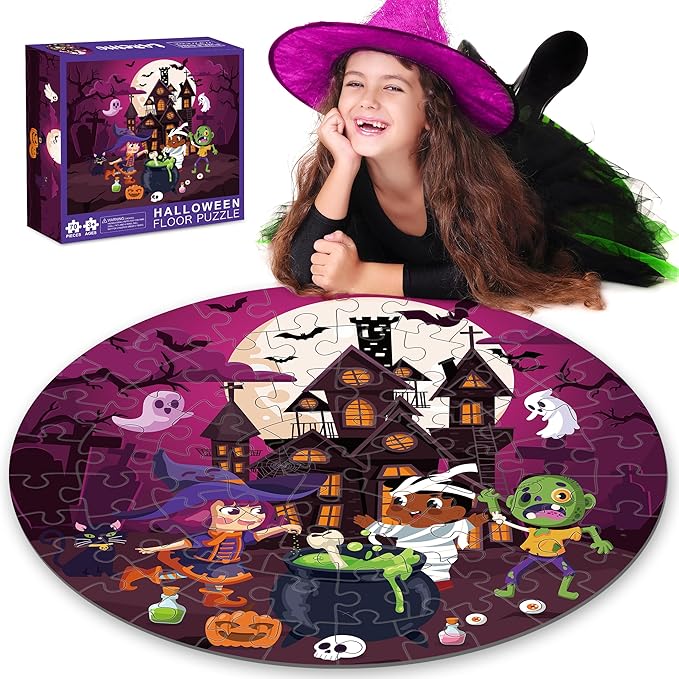 70PCS Halloween Floor Puzzles for Kids, Jumbo Floor Puzzle for Kid Age 3-5 Toddler Floor Puzzle Educational Learing for Kids