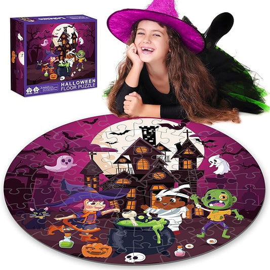 70PCS Halloween Floor Puzzles for Kids, Jumbo Floor Puzzle for Kid Age 3-5 Toddler Floor Puzzle Educational Learing for Kids