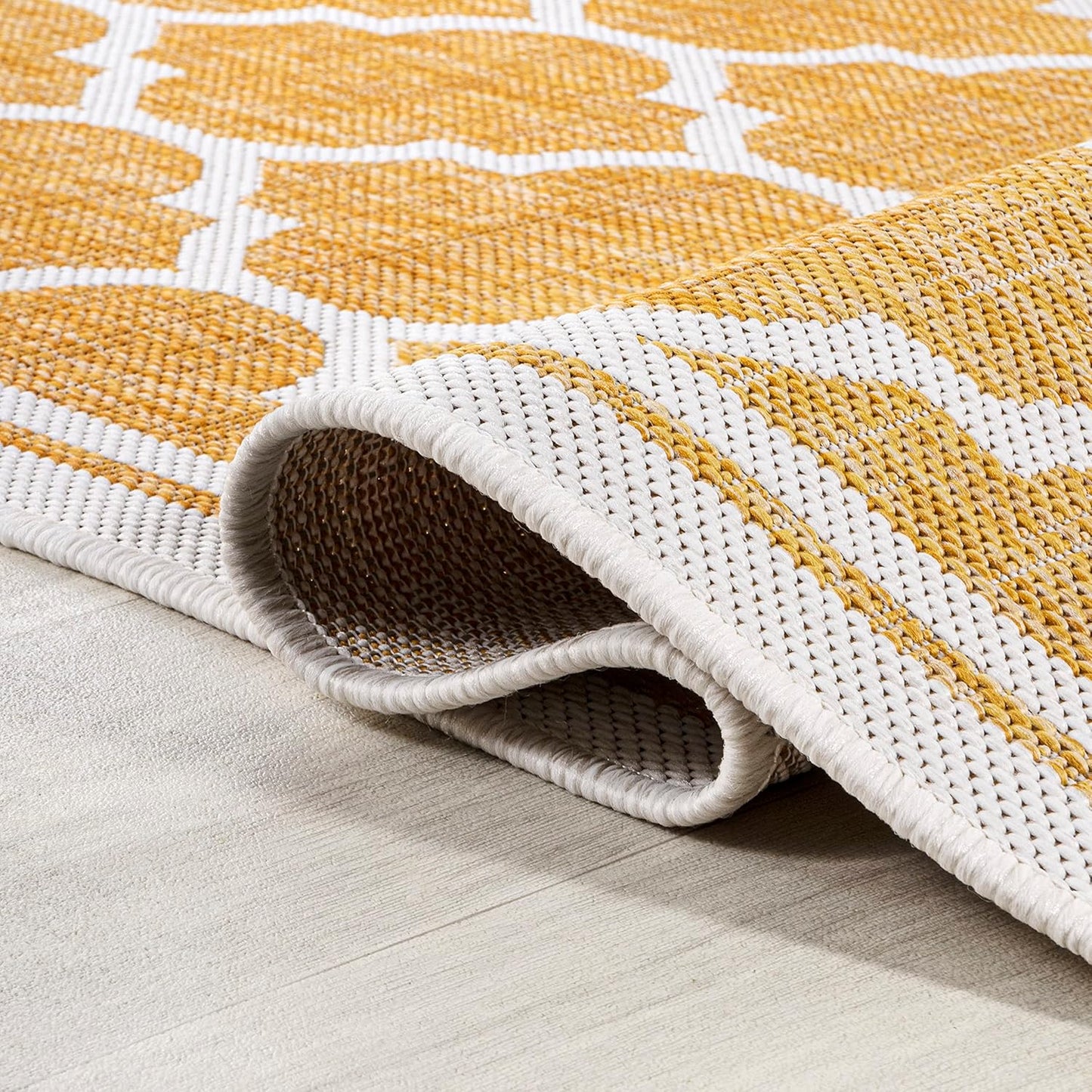 Eyely BMS109F-28 Santa Monica Trebol Moroccan Trellis Textured Weave Indoor/Outdoor Runner Rug Coastal;Bohemian, Bedroom, Backyard, Patio, Easy-Cleaning, Non-Shedding, 2 X 8, Yellow/Cream
