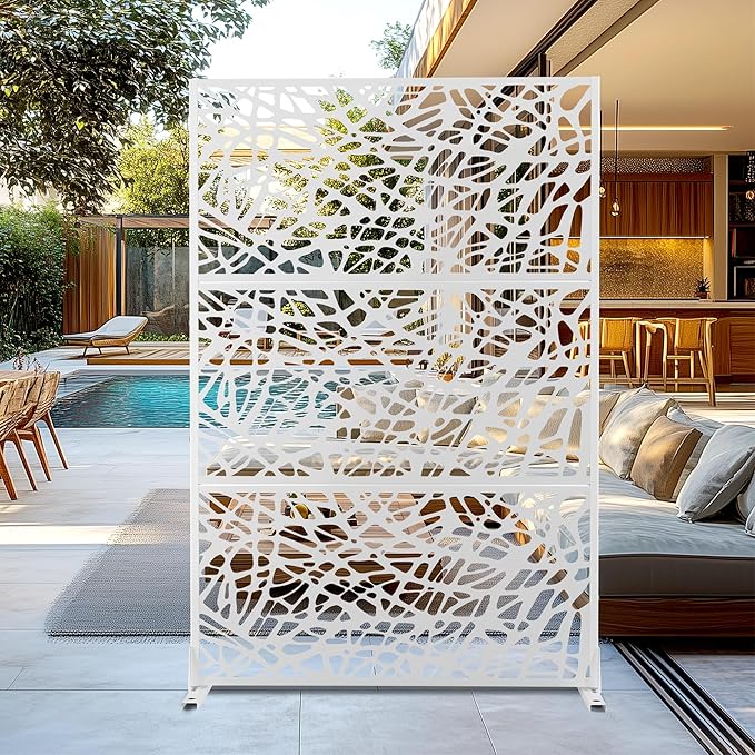 Outdoor Privacy Screen,72" H×47" W Metal Privacy Screen, Freestanding Privacy Fence Panels for Patio
