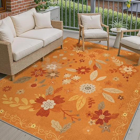 GENIMO Indoor Outdoor Area Rug 8' X 10' Waterproof, Washable Door Mat Non Shedding, Easy Cleaning Floral Outdoor Carpet for Patio, Entryway, Porch, Bathroom, Living Room, Bedroom, Backyard