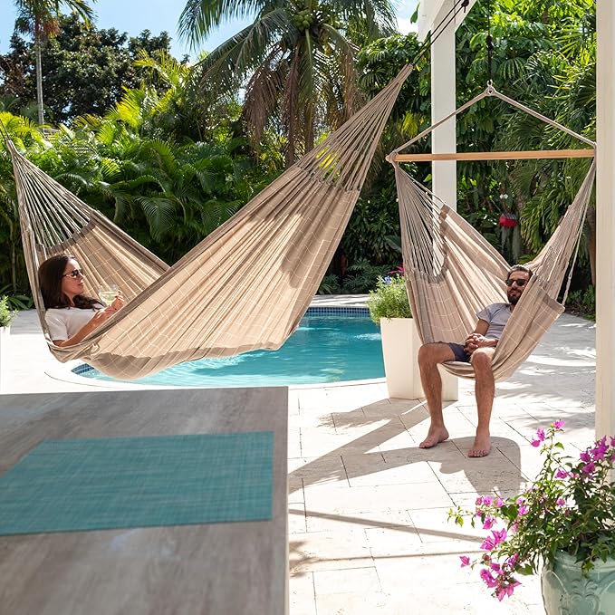 LA SIESTA® - XL King Domingo Hammock Swing Chair - Weather & Tear Resistant Hanging Hammock Chair - Indoor Outdoor Hammock Chair Swing - Hanging Chair for Patio Porch Bedroom - Max 355 Lbs, Almond