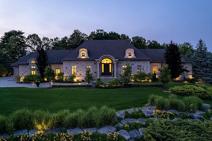 GKOLED Solid Brass Low Voltage Compact Spotlight, 12V AC/DC Waterproof Outdoor Landscape Spot Lights for House Trees Garden Yard Lawn, Up Light with 5W 2700K MR16 Bulb, Stake Included