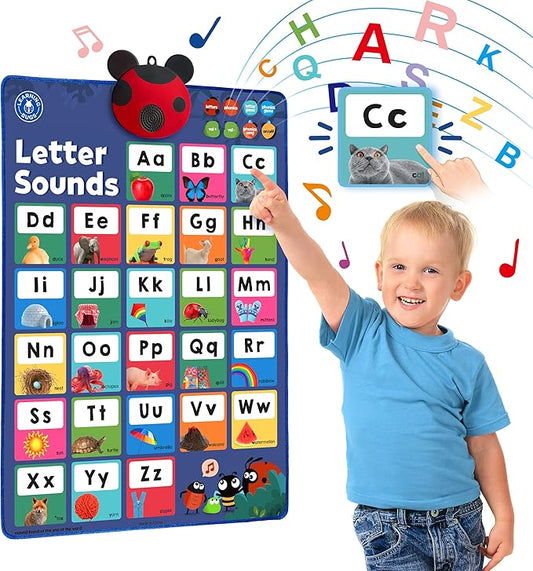 LEARNING BUGS Press to Learn Phonics, Interactive Letters and Sounds Talking Poster, Preschool & Kindergarten Learn to Read, Ages 3+