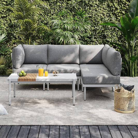 Sundale Outdoor 5 Pieces Metal Patio Furniture Set, Outdoor Sectional Sofa w/6 Inch Olefin Cushion and Coffee Table, Modern Outdoor Conversation Sets