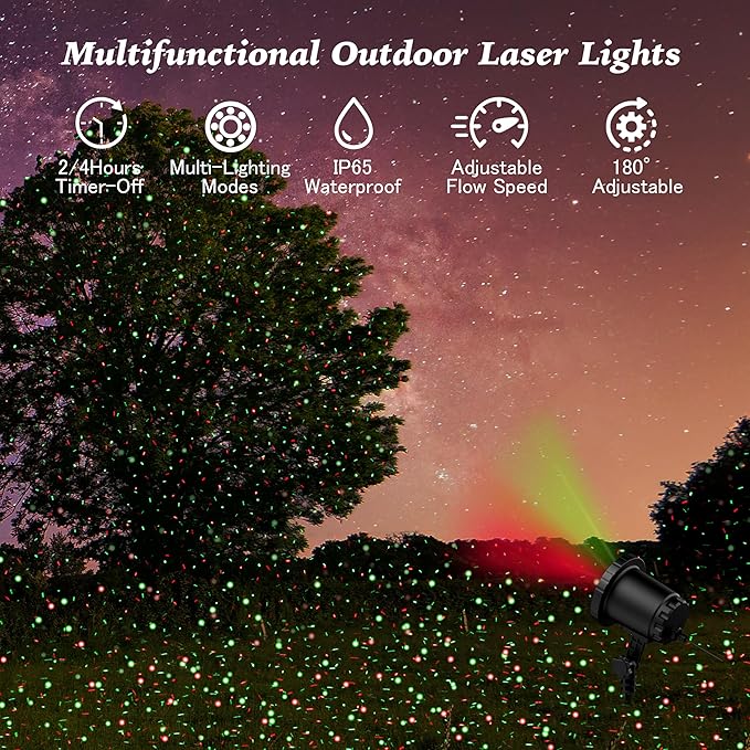Christmas Laser Lights Projector Outdoor, AIRIVO 3 Color Motion Firefly Lights Projector, Moving Red, Green and Blue Star Lights Projector Waterproof with Remote Control for Garden,Home, Landscape