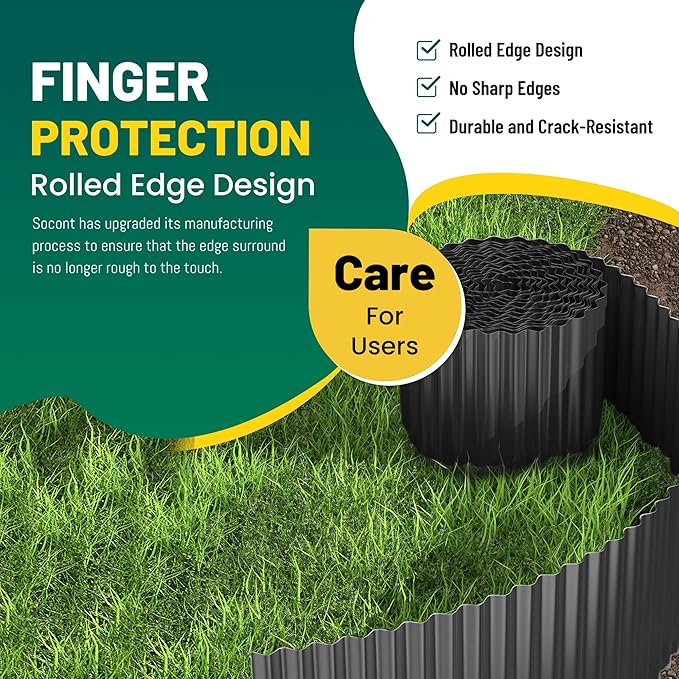 Corrugated Metal Garden Edging, 6"×20Ft Durable Landscape Border for Garden, Lawn, Flower Beds and Paver Edging (Black)