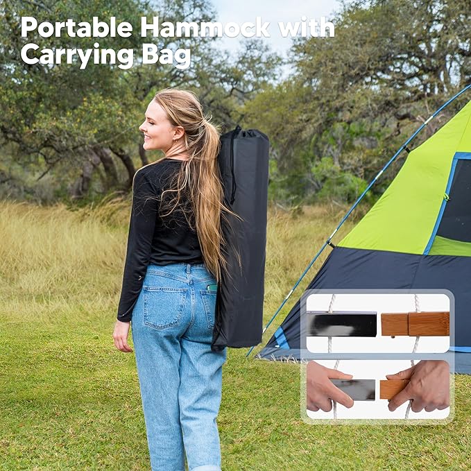 SUNCREAT Hammocks Portable Double Outdoor Hammock, 450lbs Capacity, Quick Dry 2 Person Hammock with Carrying Bag, Dark Gray