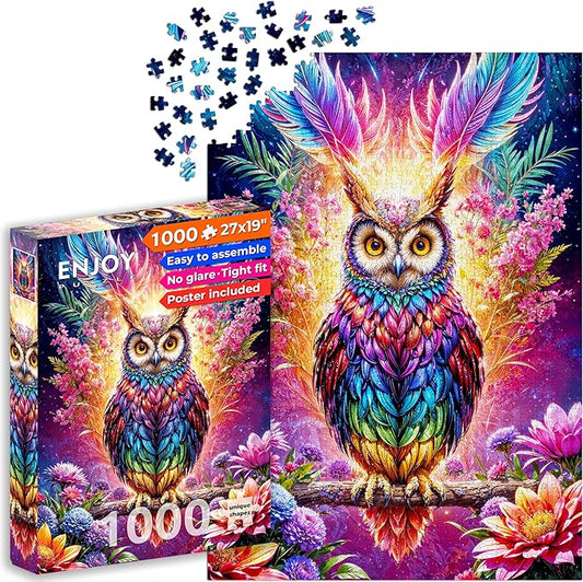 Magical Owl in Floral Fantasy Illustration – 1000 Pieces Jigsaw Puzzle for Adults – Matte Finish, Soft Touch, Easy to Assemble, Tight Fit, Vivid Colors, Missing Pieces Service