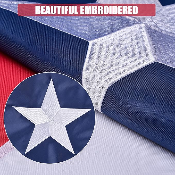 Texas State Flag 5x8 Ft, Deluxe Embroidered Heavy Duty Polyester Durable TX Outside Flags, Indoor/Outdoor, Sewn Stripes and Brass Grommets
