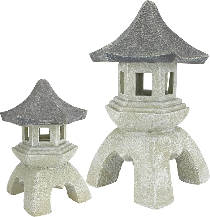 Design Toscano NG999870 Asian Decor Pagoda Lantern Outdoor Statue, Large and Medium, Two-tone stone