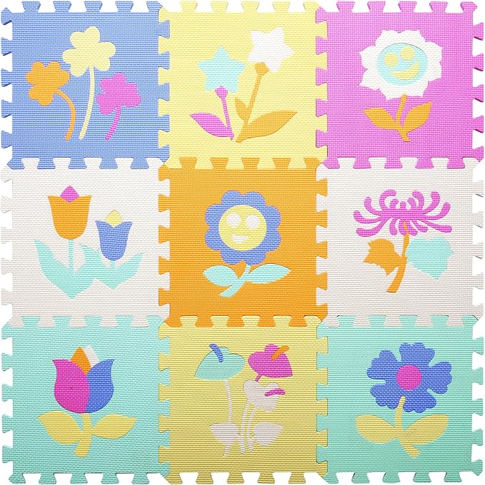 Coolcandy Baby Play Mat Without Fence, 9Pcs Interlocking Puzzle Floor Mat, 0.4" Thick Non-Toxic EVA Foam Play Mat, for Infants & Toddlers 3-36 Months, Soft Puzzle Tiles for Play Areas