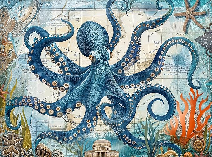 Cross & Glory - Neptune's Navigator: The Octopus Voyage - 1000 Piece Jigsaw Puzzle for Adults | Ocean Exploration Theme with Satin Finish