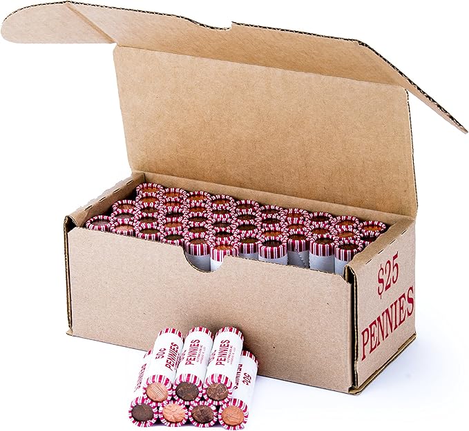 Penny Storage Box Red Holds 50 Wrapped Coin Rolls, 10 Boxes