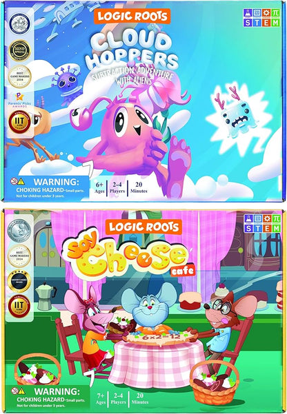 Addition and Subtraction Games - Pack of 2, Cloud Hoppers &Say Cheese Cafe, Math Board Games and STEM Toys for 5-9 Year Olds, Gift for Kids (Girls & Boys), Homeschoolers, Grade 1 & Up