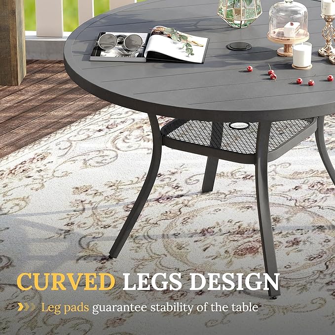 VICLLAX Patio Dining Set for 6, Outdoor Furniture Set Includes 47.2" Round Patio Table and 6 Patio Sling Chairs, Grey Tabletop and Grey Fabric