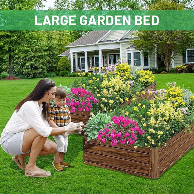 SnugNiture 2 Pcs 8x4x1FT Raised Garden Bed Galvanized Planter Garden Boxes Outdoor, Deep Root Planter Raised Bed for Vegetables Flowers Herbs,Brown