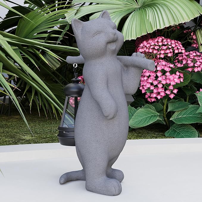 Solar Powered Garden Resin Statue Lights, 10 Inch Waterproof Outdoor Animal Cute Cat Figurine Lights, Suitable for Patios, Balconies, Lawns, Courtyards, Etc. (Walking01)