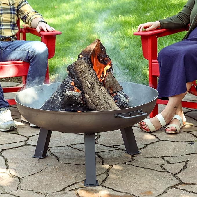 Sunnydaze 30-Inch Cast Iron Heavy-Duty Fire Pit for Outside - Wood-Burning Outdoor Fire Pit Bowl with Handles - Steel Finish