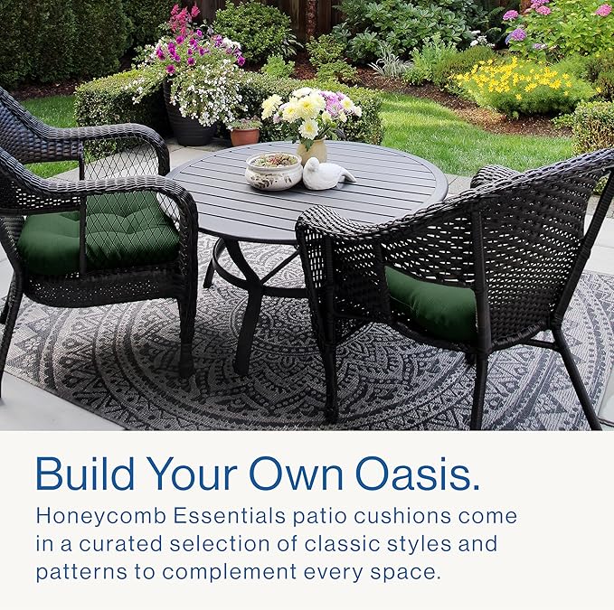 Honeycomb Outdoor Essentials Set of 2 Tufted Seat Pads, 19 x 18, Hampton Texture Navy Dining Chair Cushions for Patio Furniture