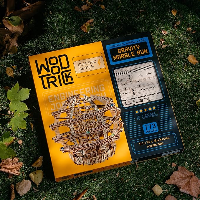 Wood Trick Wooden Marble Run Electric Motorized - 3D Wooden Puzzles for Adults to Build - 17x16 - Marble Maze Wooden Model Kits for Adults to Build